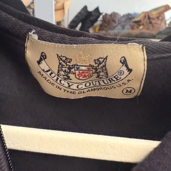 Juicy Couture Vintage Velour Black Velvet Lace Trim Tracksuit Jacket - Picture 4 of 11